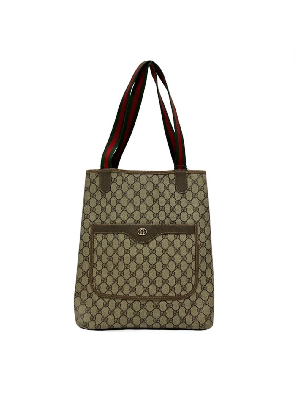 Gucci Tote GG Pattern Beige Brown Vintage Sherry Line Leather